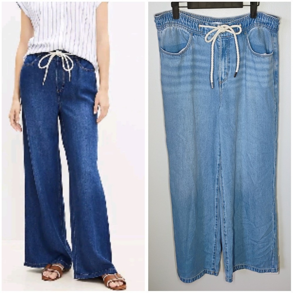 LOFT The Palazzo High Rise Wide Leg Light Wash Denim Jeans Womens 6 Floor Length